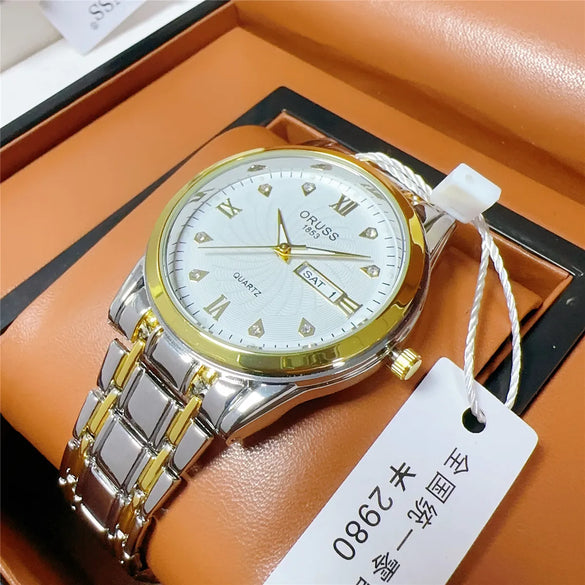 Business Color Block Solid Color Double Side Snaps Quartz Men'S Watches