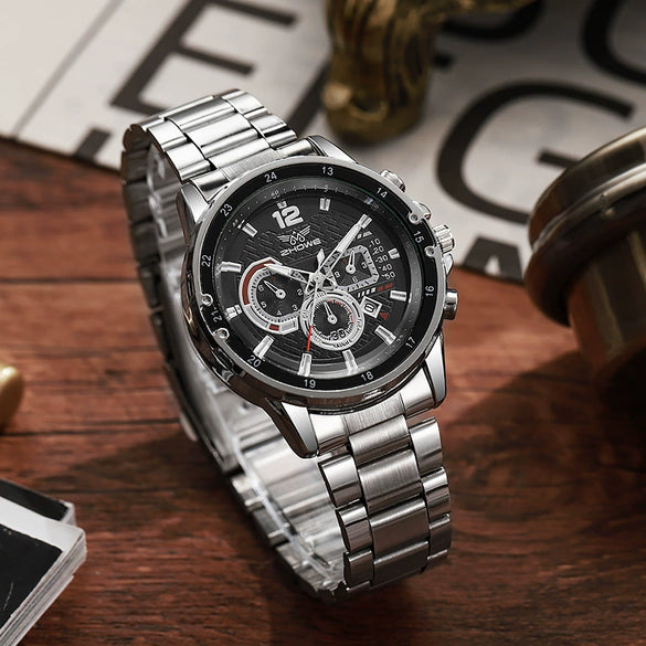 Business Decorative Quartz Movement Alloy Men's Watch With Clown Face Dial And Round Dial Shape