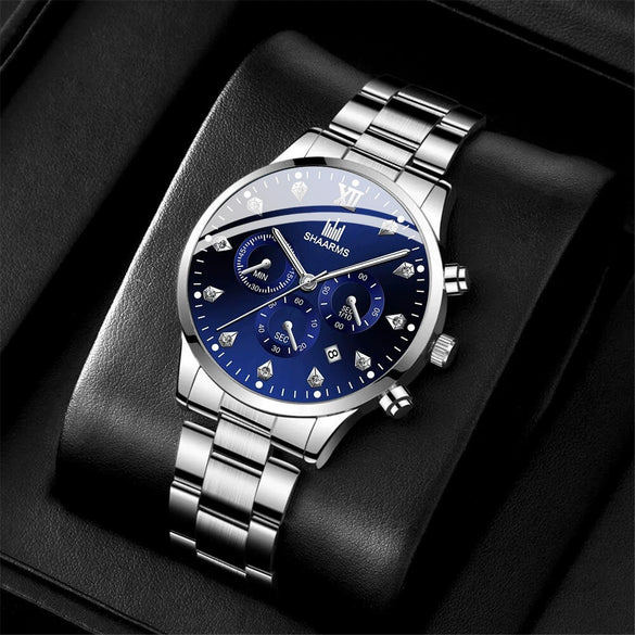 Business Fashion Men's Alloy And Stainless Steel Band Quartz Watch With Round Dial