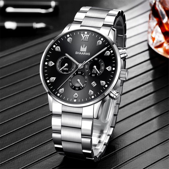 Business Fashion Men's Alloy And Stainless Steel Band Quartz Watch With Round Dial