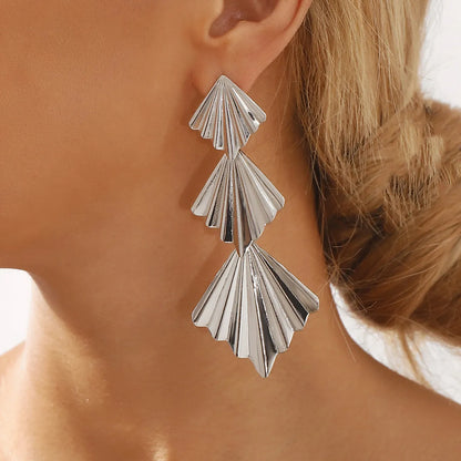 Business Formal Folding Fan Iron Drop Earrings