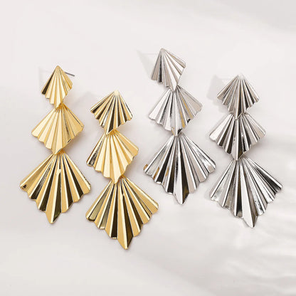 Business Formal Folding Fan Iron Drop Earrings