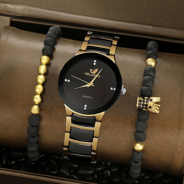 Business Gear Dial Quartz Men's Watch Alloy Case Stainless Steel Strap Round Dial Leisure Style