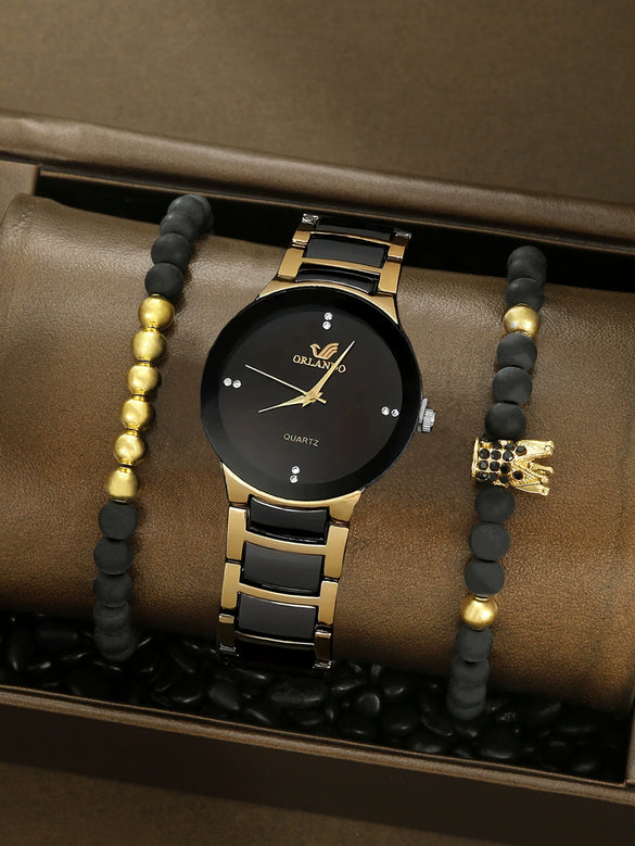 Business Gear Dial Quartz Men's Watch Alloy Case Stainless Steel Strap Round Dial Leisure Style