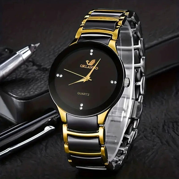 Business Gear Dial Quartz Men's Watch Alloy Case Stainless Steel Strap Round Dial Leisure Style