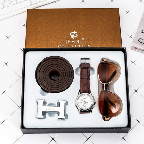 Business Gift Set Belt Quartz Watch Glasses Pu Modern Simplicity