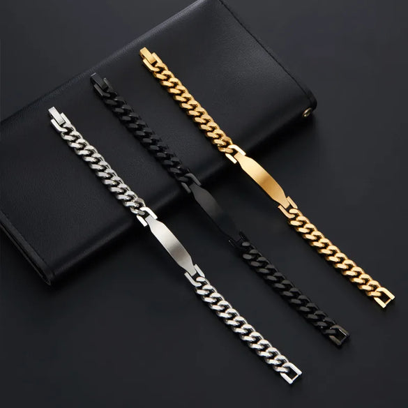 Business Hip-Hop Customization Laser Engraving Solid Color 304 Stainless Steel Plating Men'S Bracelets Men Chain Bracelets