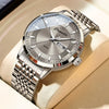 Business Men's Alloy And Stainless Steel Fully Automatic Mechanical Hollow Waterproof Luminous Dual Calendar Round Dial Watch