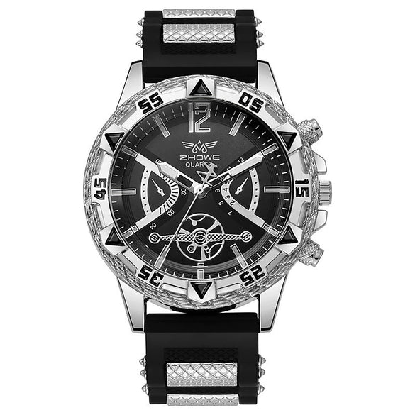 Business Men's Alloy Case Quartz Watch With Silicone Strap And Round Blue Dial