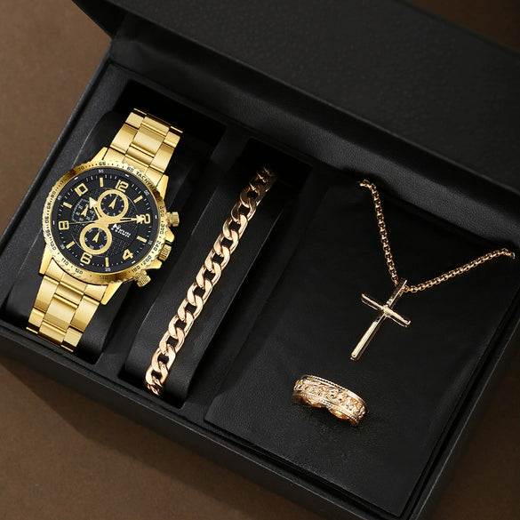 Business Men's Alloy Case Stainless Steel Band Quartz Watch With Round Dial