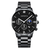 Business Men's Alloy Case Stainless Steel Band Round Dial Quartz Watch With Three Eye Calendar And Roman Scale