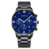 Business Men's Alloy Case Stainless Steel Band Round Dial Quartz Watch With Three Eye Calendar And Roman Scale