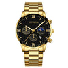 Business Men's Alloy Case Stainless Steel Band Round Dial Quartz Watch With Three Eye Calendar And Roman Scale