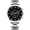Business Men's Alloy Case Stainless Steel Band Round Dial Watch Jewelry Set