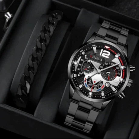 Business Men's Alloy Case Stainless Steel Band Round Dial Watch