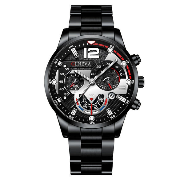 Business Men's Alloy Case Stainless Steel Band Round Dial Watch