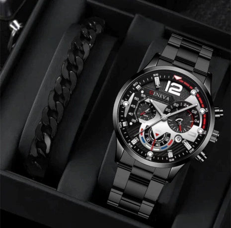 Business Men's Alloy Case Stainless Steel Band Round Dial Watch