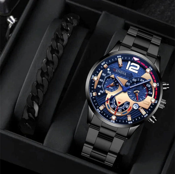 Business Men's Alloy Case Stainless Steel Band Round Dial Watch