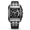 Business Men's Multifunctional Chronograph Quartz Watch Alloy Case Stainless Steel Belt Rectangle Dial