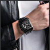 Business Men's Multifunctional Chronograph Quartz Watch Alloy Case Stainless Steel Belt Rectangle Dial