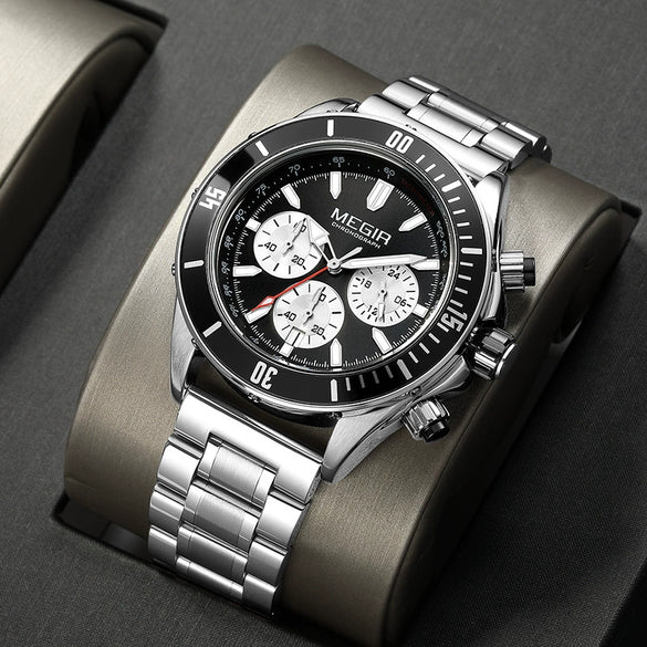 Business Men's Sports Luminous Watch Alloy Case Stainless Steel Strap Round Dial