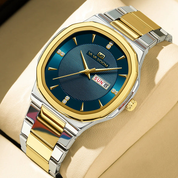 Business Men's Stainless Steel Watch With Round Dial Quartz Waterproof