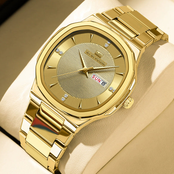 Business Men's Stainless Steel Watch With Round Dial Quartz Waterproof