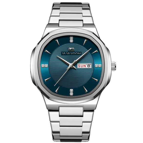 Business Men's Stainless Steel Watch With Round Dial Quartz Waterproof