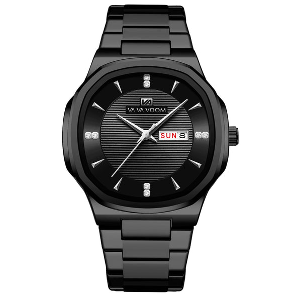 Business Men's Stainless Steel Watch With Round Dial Quartz Waterproof