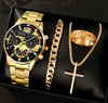 Business Men's Watch Alloy Round Dial With Fake Three Eye Calendar Roman Scale