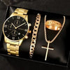Business Men's Watch Alloy Round Dial With Fake Three Eye Calendar Roman Scale