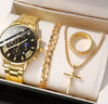 Business Men's Watch Alloy Round Dial With Fake Three Eye Calendar Roman Scale