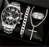 Business Men's Watch Alloy Round Dial With Fake Three Eye Calendar Roman Scale