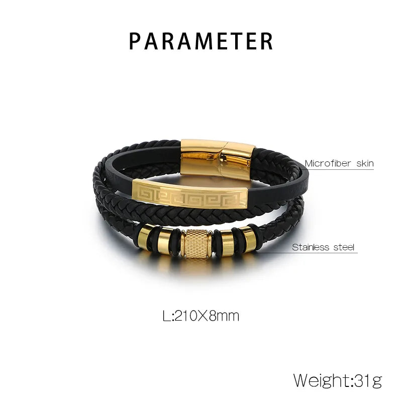 Business Simple Style Geometric 304 Stainless Steel Microfiber Leather 18K Gold Plated Men'S Bangle