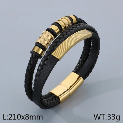 Business Simple Style Geometric 304 Stainless Steel Microfiber Leather 18K Gold Plated Men'S Bangle