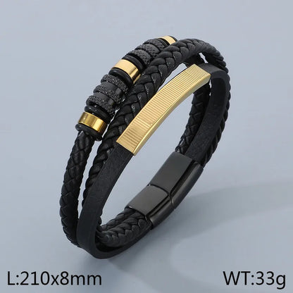 Business Simple Style Geometric 304 Stainless Steel Microfiber Leather 18K Gold Plated Men'S Bangle