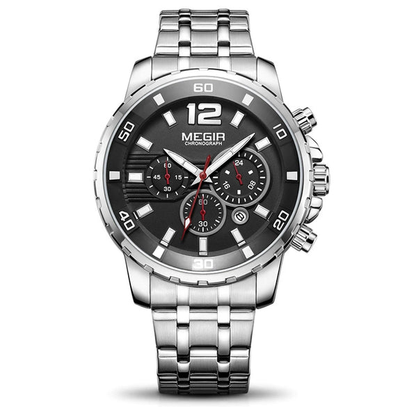 Business Sports Multifunctional Men's Watch Alloy Case Stainless Steel Strap Mineral Reinforced Glass Mirror Round Dial Waterproof Quartz Watch
