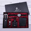 Business Style Alloy Case Stainless Steel Clasp Imitation Leather Strap Round Dial Male Gift Set With Belt Purse Tie Perfume Cufflinks Quartz Watch Pen