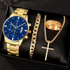 Business Style Men's Alloy Watch With Fake Three Eye Calendar Roman Scale And Round Dial