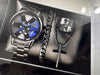 Business Style Men's Alloy Watch With Fake Three Eye Calendar Roman Scale And Round Dial