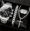 Business Style Men's Alloy Watch With Fake Three Eye Calendar Roman Scale And Round Dial