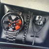 Business Style Men's Alloy Watch With Fake Three Eye Calendar Roman Scale And Round Dial