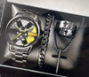 Business Style Men's Alloy Watch With Fake Three Eye Calendar Roman Scale And Round Dial