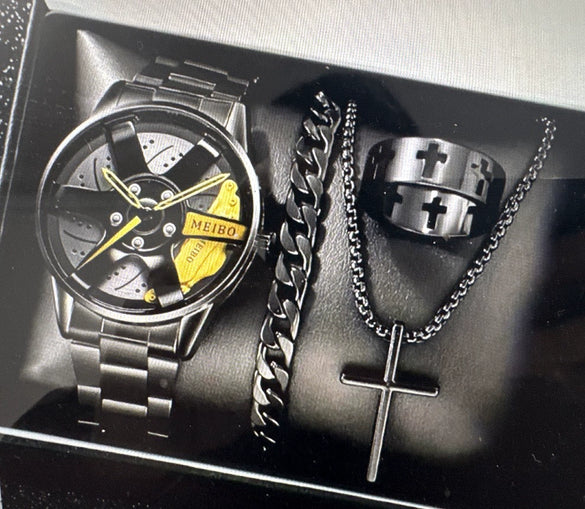 Business Style Men's Alloy Watch With Fake Three Eye Calendar Roman Scale And Round Dial