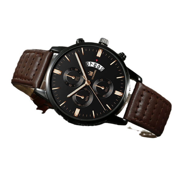 Business Style Men's Quartz Watch Alloy Case Imitation Leather Strap Round Dial
