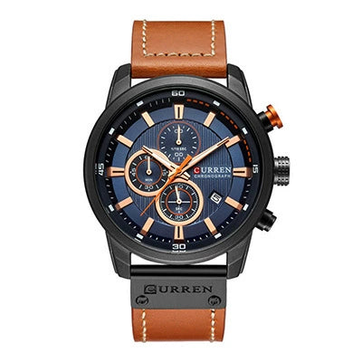 Business Style Men's Wristwatch Metal Case Imitation Leather Strap Stainless Steel Buckle Round Dial