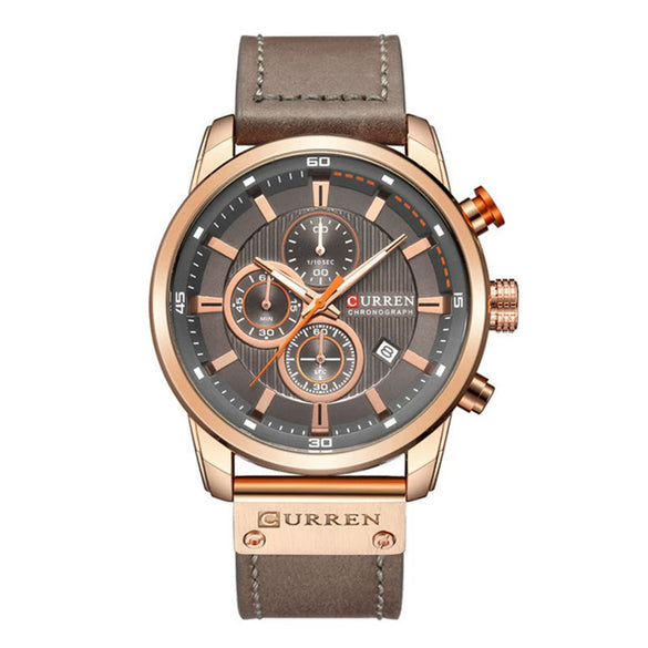 Business Style Men's Wristwatch Metal Case Imitation Leather Strap Stainless Steel Buckle Round Dial