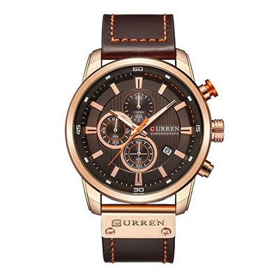 Business Style Men's Wristwatch Metal Case Imitation Leather Strap Stainless Steel Buckle Round Dial