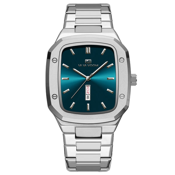 Business Style Rectangular Dial Stainless Steel Men's Watch With Double Calendar And Waterproof Feature