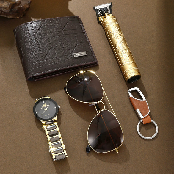 Business Style Round Dial Alloy Case And Strap Steel Band Quartz Watch For Men